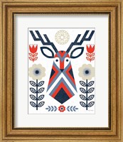Folk Lodge Deer II Red Navy Fine Art Print