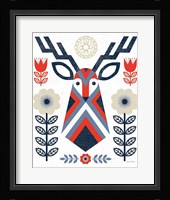 Folk Lodge Deer II Red Navy Framed Print