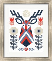 Folk Lodge Deer II Red Navy Fine Art Print