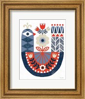 Folk Lodge Bird Red Navy Fine Art Print
