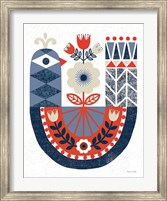 Folk Lodge Bird Red Navy Fine Art Print