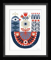 Folk Lodge Bird Red Navy Framed Print