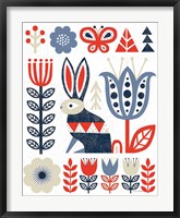 Folk Lodge Rabbit Red Navy Fine Art Print