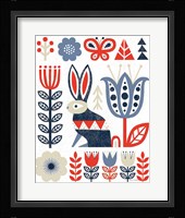 Folk Lodge Rabbit Red Navy Framed Print