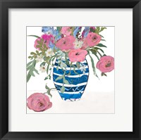 Blue Vase of Pink Roses Fine Art Print