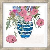 Blue Vase of Pink Roses Fine Art Print