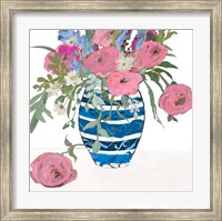 Blue Vase of Pink Roses Fine Art Print