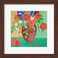 Vase of Peach and Blue Roses Fine Art Print