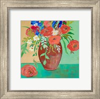 Vase of Peach and Blue Roses Fine Art Print