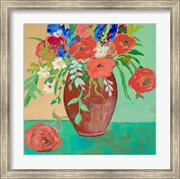 Vase of Peach and Blue Roses Fine Art Print