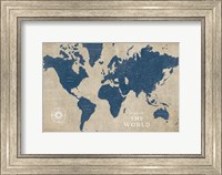 Burlap World Map I Navy Fine Art Print