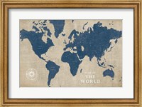 Burlap World Map I Navy Fine Art Print