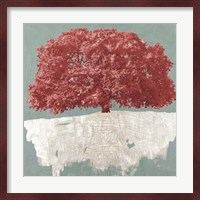 Red Tree on Aqua Fine Art Print