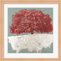 Red Tree on Aqua Fine Art Print