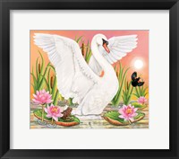 Swan, Frog And Blackbird At Sunset Fine Art Print