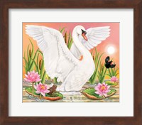 Swan, Frog And Blackbird At Sunset Fine Art Print