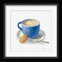 Wake Up Coffee I Linen Classic Blue Framed Print