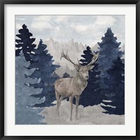 Blue Cliff Mountains scene II-Deer Fine Art Print