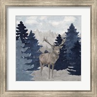 Blue Cliff Mountains scene II-Deer Fine Art Print