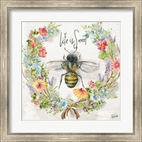 Honey Bee and Herb Blossom Wreath I Fine Art Print