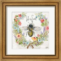 Honey Bee and Herb Blossom Wreath I Fine Art Print