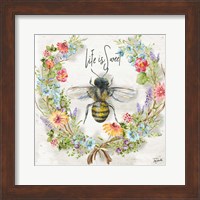 Honey Bee and Herb Blossom Wreath I Fine Art Print