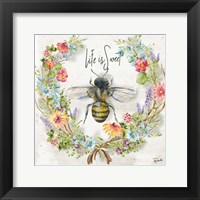 Honey Bee and Herb Blossom Wreath I Framed Print