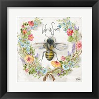 Honey Bee and Herb Blossom Wreath I Framed Print