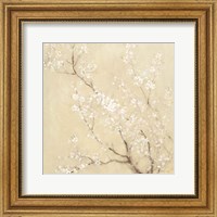 White Cherry Blossoms I Linen Crop Fine Art Print