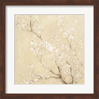 White Cherry Blossoms I Linen Crop Fine Art Print