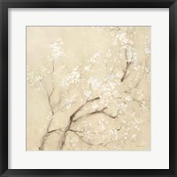 White Cherry Blossoms II Linen Crop Framed Print