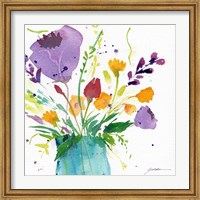 Teal Vase With Bright Flowers Fine Art Print