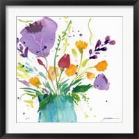 Teal Vase With Bright Flowers Fine Art Print