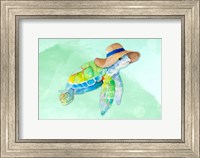 Turtle With Hat on Watercolor (blue) Fine Art Print