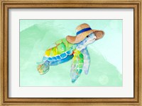 Turtle With Hat on Watercolor (blue) Fine Art Print