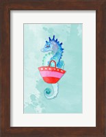 Seahorse With Bag on Watercolor (blue) Fine Art Print