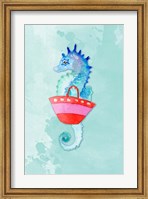 Seahorse With Bag on Watercolor (blue) Fine Art Print