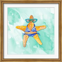 Blue Bikini Starfish on Watercolor Fine Art Print