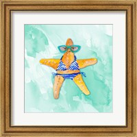 Blue Bikini Starfish on Watercolor Fine Art Print