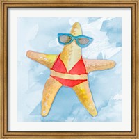 Red Bikini Starfish on Watercolor Fine Art Print