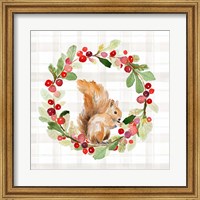 Holiday Woodland Wreath on Plaid II Fine Art Print