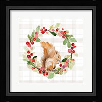 Holiday Woodland Wreath on Plaid II Framed Print