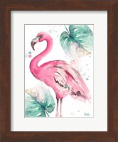 Watercolor Leaf Flamingo I Fine Art Print