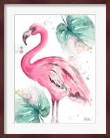 Watercolor Leaf Flamingo I Fine Art Print