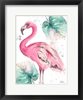 Watercolor Leaf Flamingo I Framed Print
