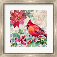 Holiday Poinsettia and Cardinal I Fine Art Print