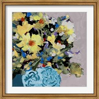 Yellow Daisies In Blue Vase Fine Art Print