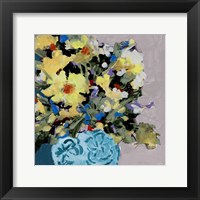 Yellow Daisies In Blue Vase Fine Art Print