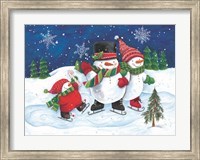 Happy Snowmen Family on Skates Fine Art Print
