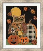 Floral Owl and Pumpkins Fine Art Print